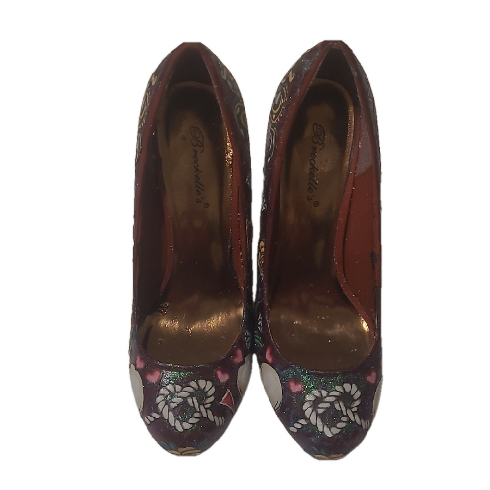 Breckelles Red and Pink Heels with Intricate Design Guy Harvey